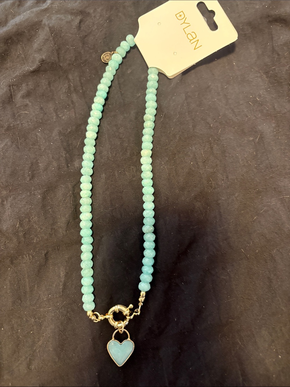 Dylan Turquoise Beaded Necklace with Gold Heart Charm